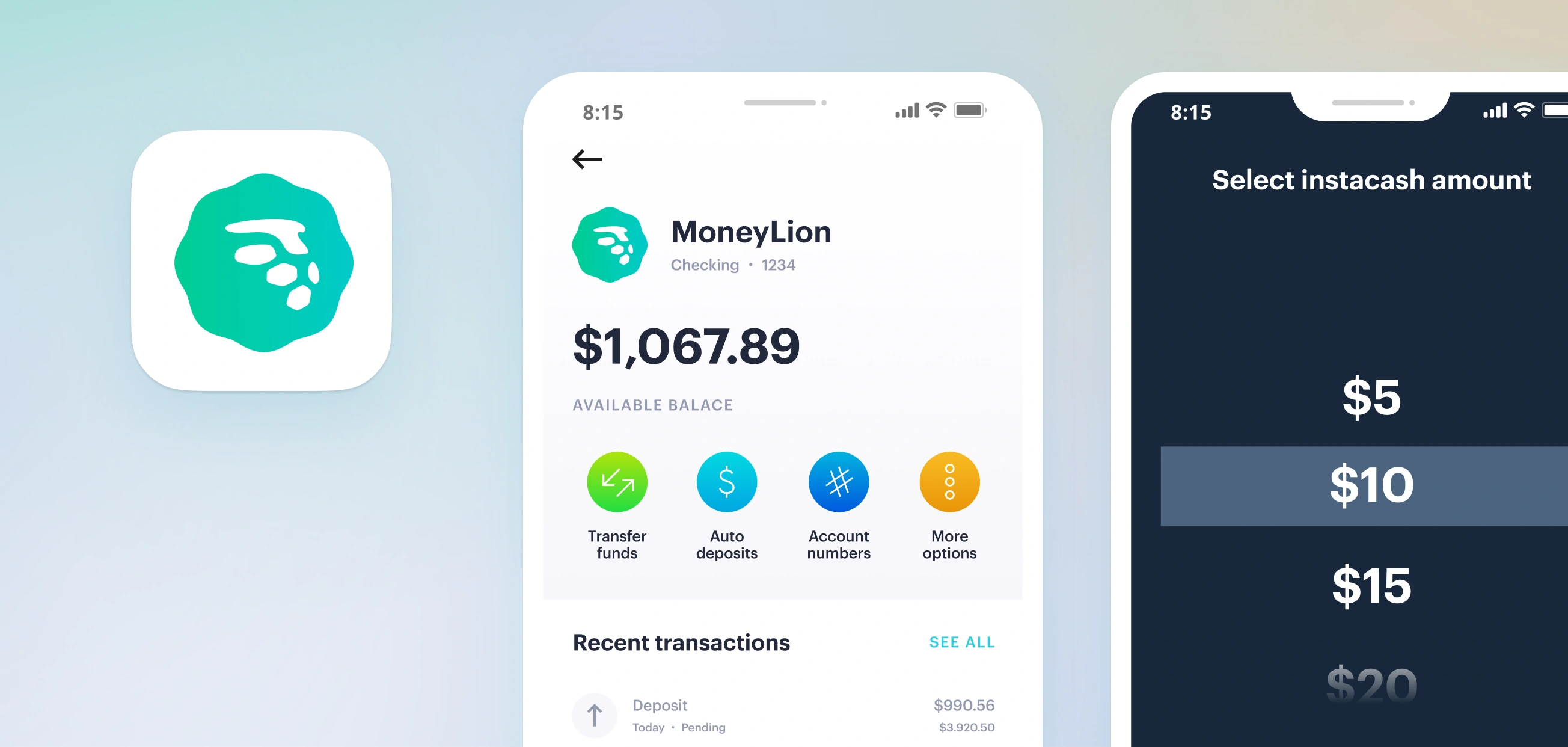 MoneyLion's mobile banking app interface integrated into the backend.