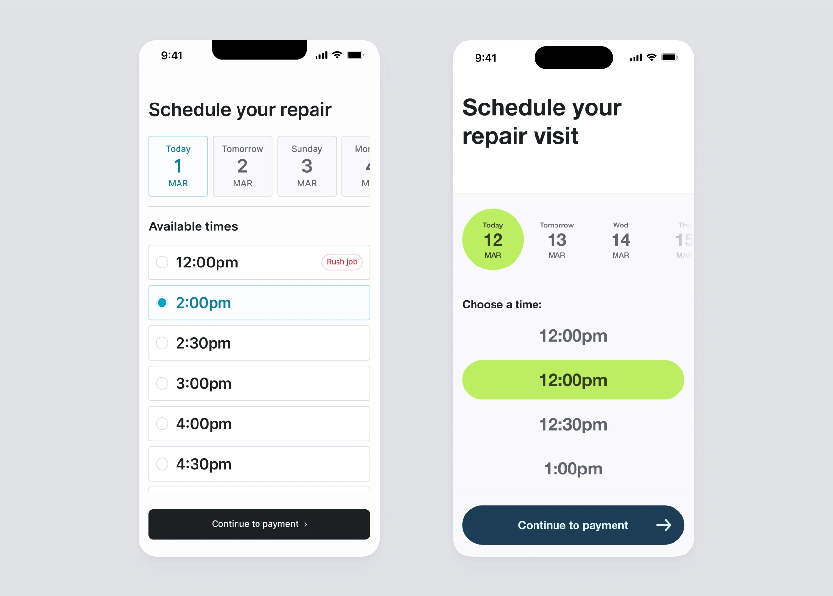 Prototype of the mobile interface for the HVAC fintech app.